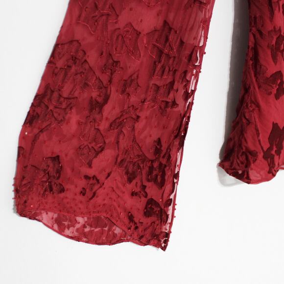 Adrianna Papell Evening Essentials Red Bell Sleeve Silk Blouse Size XL - Picture 8 of 13